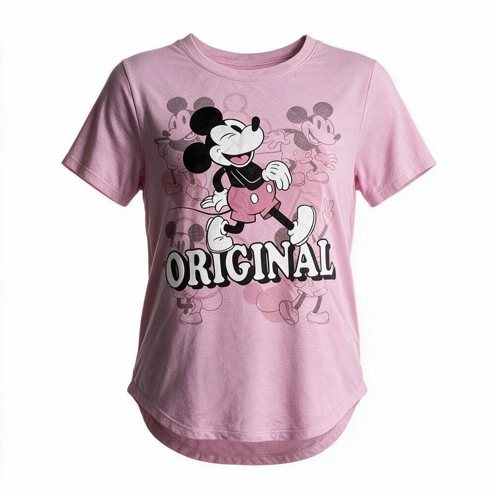 Disney Mickey Mouse Graphic T Shirt Junior Med 7/9 Original Pink Hi-Lo Hem Top